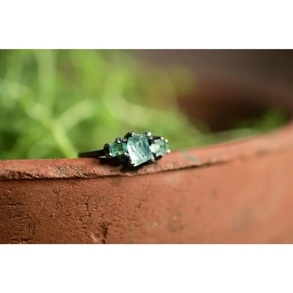 Real Emerald Rings Uncut Emeralds Large Emerald Ring Natural Gemstones - Picture 2 of 5